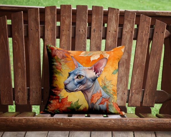 Donskoy Don Sphynx Cat in Fall Leaves Throw Pillow Cheap - Image 2