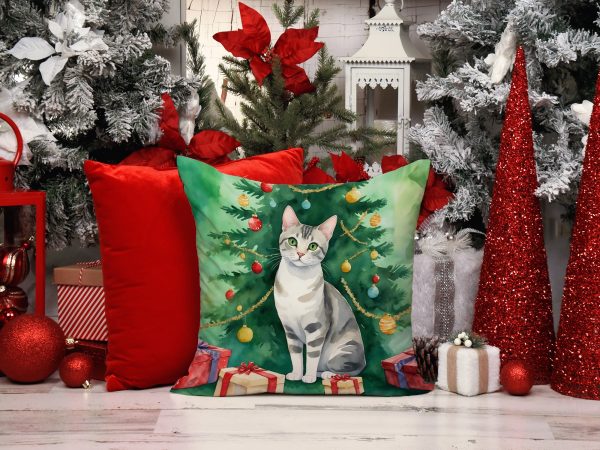 European Shorthair Cat By the Christmas Tree Throw Pillow For Discount - Image 4