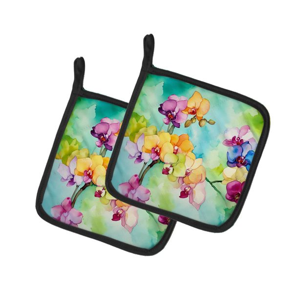 Orchids in Watercolor Pair of Pot Holders Sale
