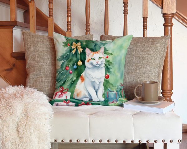 Turkish Van Cat By the Christmas Tree Throw Pillow For Sale - Image 3