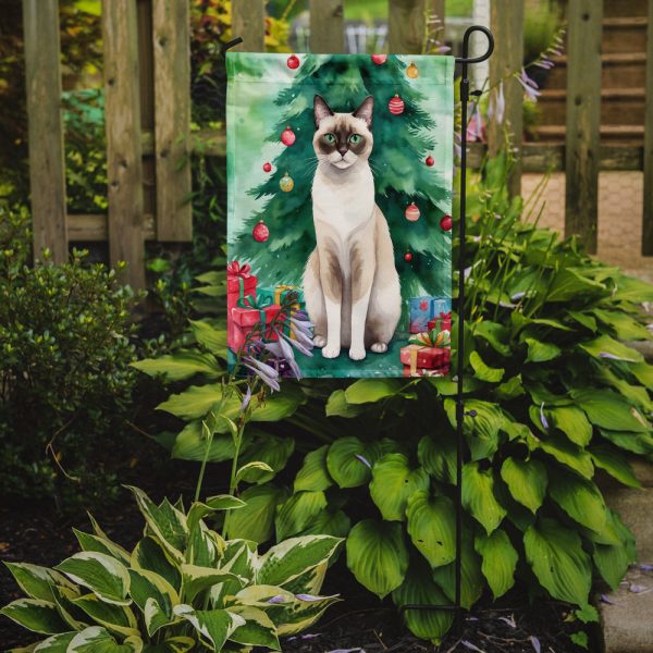 Snowshoe Cat Christmas Garden Flag - Cat by the Christmas Tree - Cat-Themed Holiday Yard Decor For Sale - Image 2