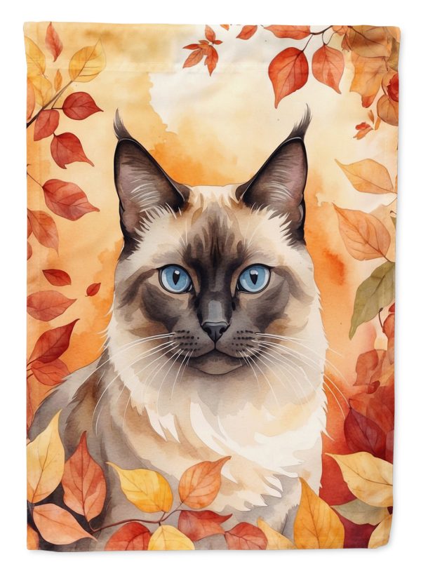 Birman Cat in Fall Leaves House Flag Cheap