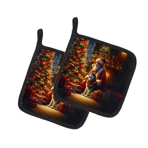 Siberian Husky and Santa Claus Pair of Pot Holders Online