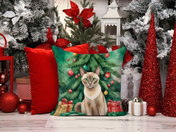 Tonkinese Cat By the Christmas Tree Throw Pillow Discount - Image 2