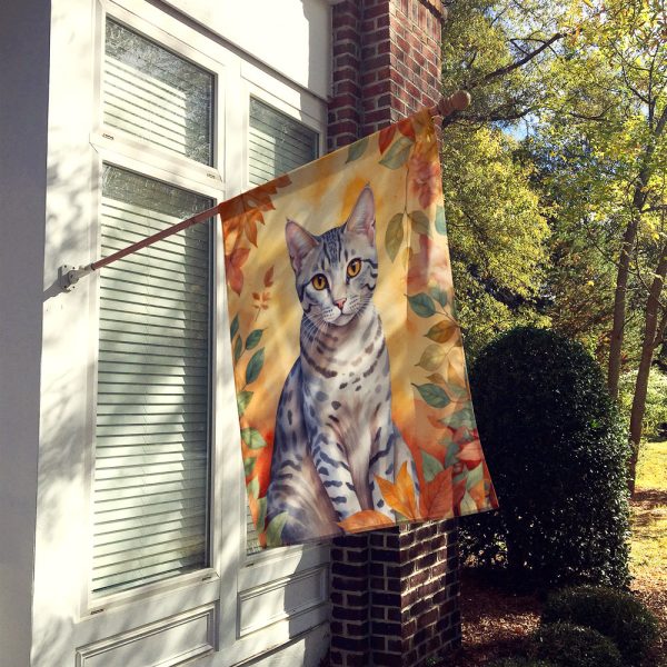 Egyptian Mau Cat in Fall Leaves House Flag Online Hot Sale - Image 2