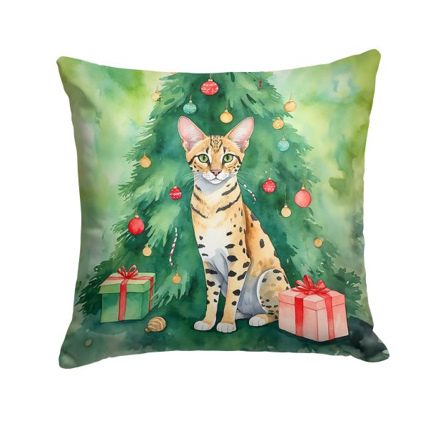 Savannah Cat By the Christmas Tree Throw Pillow Online Sale