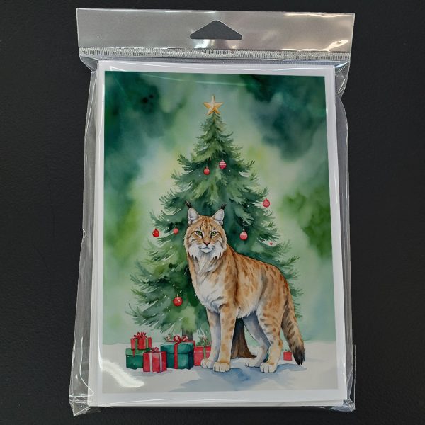 Highlander Lynx Cat By the Christmas Tree Greeting Cards Pack of 8 Fashion - Image 3