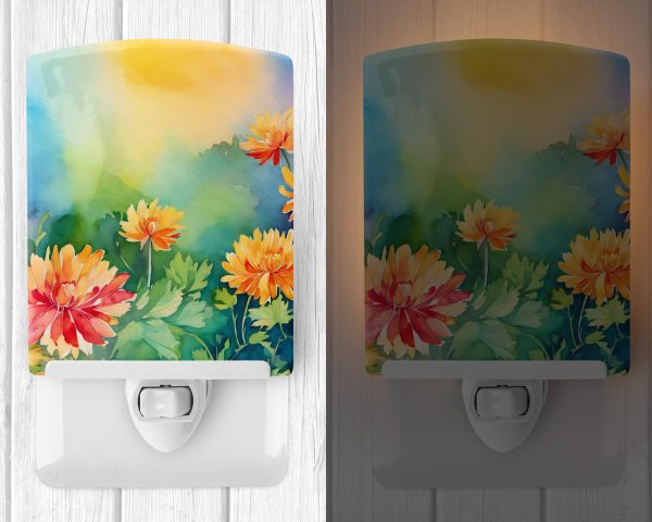 Chrysanthemums in Watercolor Ceramic Night Light on Sale - Image 2