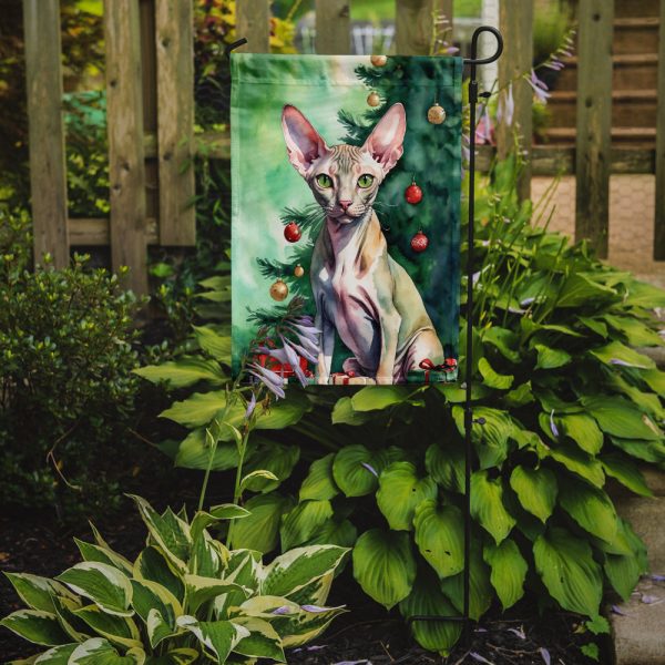 Peterbald Christmas Garden Flag - Cat by the Christmas Tree - Cat-Themed Holiday Yard Decor Discount - Image 2