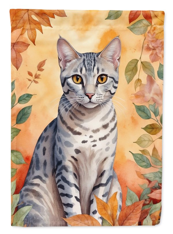 Egyptian Mau Cat in Fall Leaves House Flag Online Hot Sale