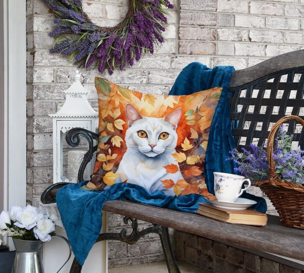 Khao Manee Cat in Fall Leaves Throw Pillow Online Sale - Image 4