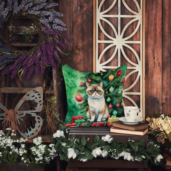 Exotic Shorthair Cat By the Christmas Tree Throw Pillow For Sale - Image 5