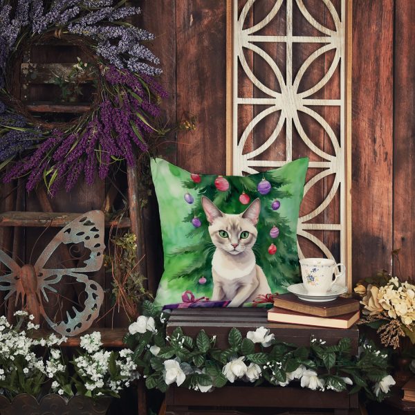 Thai Lilac Cat By the Christmas Tree Throw Pillow Online now - Image 5