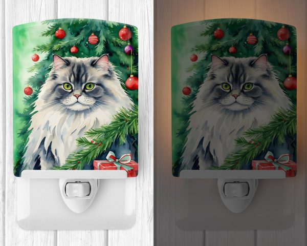 British Longhair Cat By the Christmas Tree Ceramic Night Light Hot on Sale - Image 2