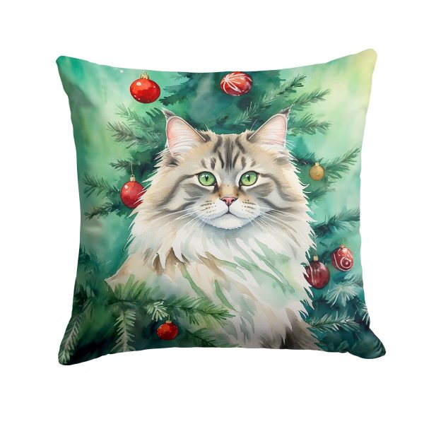 Siberian Cat By the Christmas Tree Throw Pillow Online Hot Sale