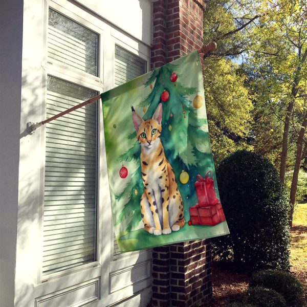 Serengeti Cat By the Christmas Tree House Flag Hot on Sale - Image 2