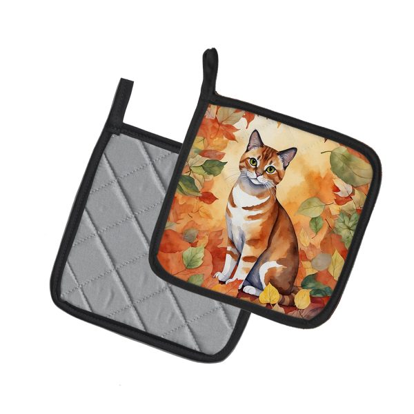 Malayan Cat in Fall Leaves Pair of Pot Holders Discount - Image 2