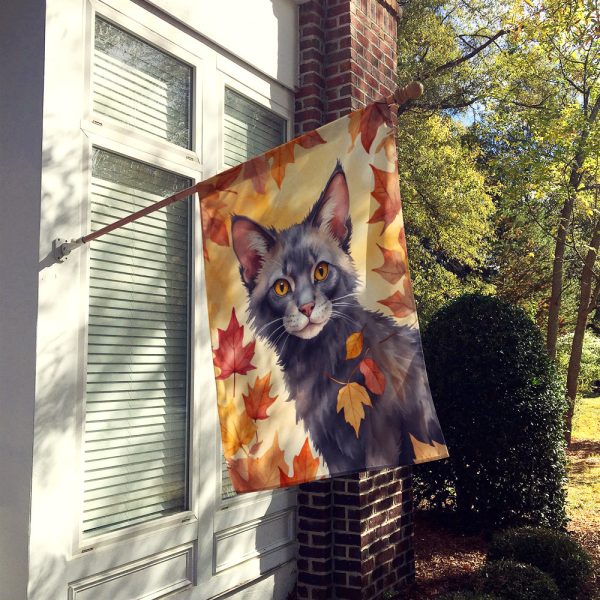 Lykoi Cat in Fall Leaves House Flag Online now - Image 2