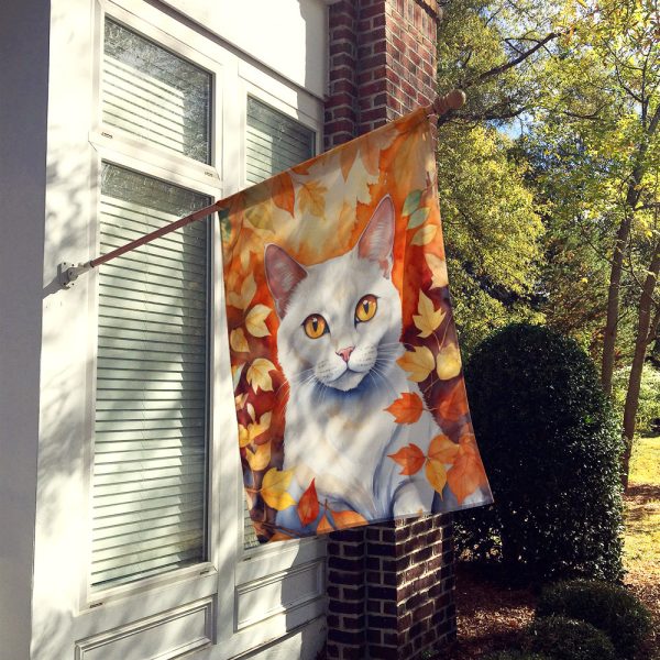 Khao Manee Cat in Fall Leaves House Flag Online - Image 2