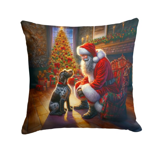 German Wirehaired Pointer and Santa Claus Throw Pillow on Sale