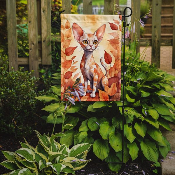 Devon Rex Fall Garden Flag - Cat in Fall Leaves - Cat-Themed Seasonal Yard Decor For Sale - Image 2
