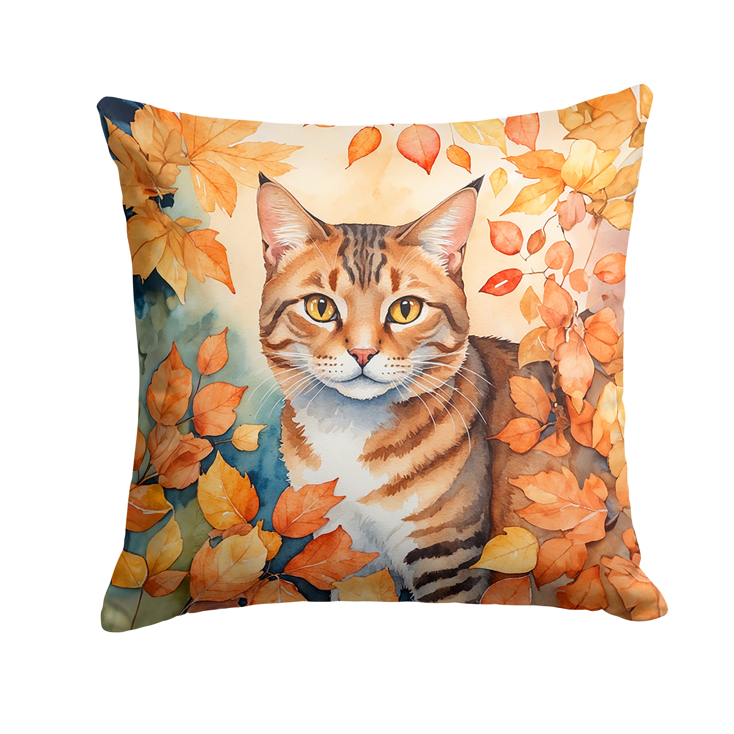 Aegean Cat in Fall Leaves Throw Pillow Hot on Sale
