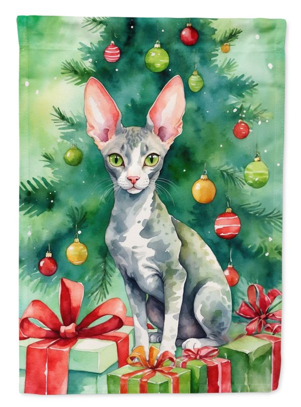 Cornish Rex Christmas Garden Flag - Cat by the Christmas Tree - Cat-Themed Holiday Yard Decor Online Hot Sale