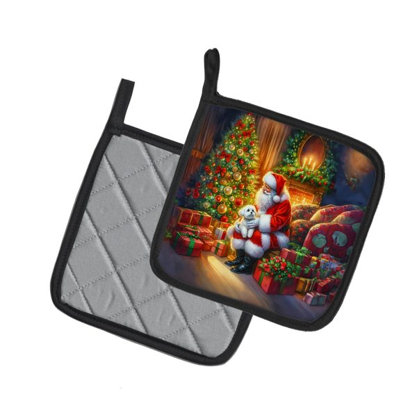 Maltese and Santa Claus Pair of Pot Holders Online now - Image 2