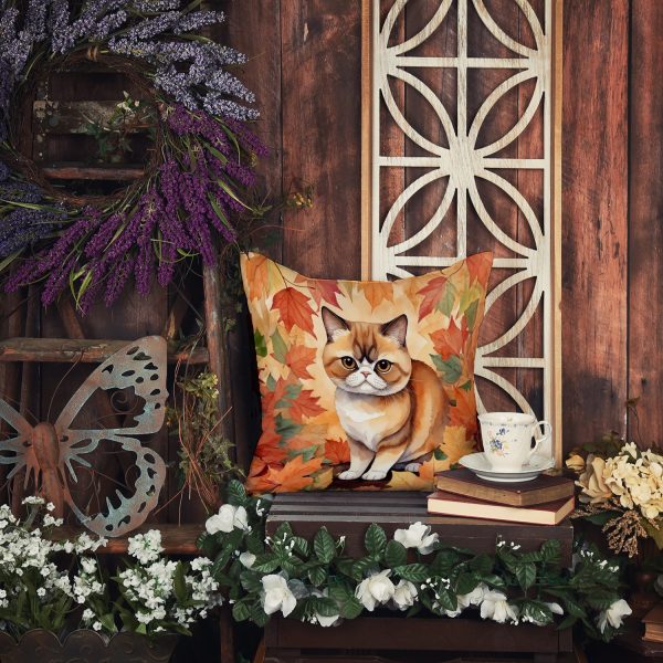 Exotic Shorthair Cat in Fall Leaves Throw Pillow Supply - Image 5