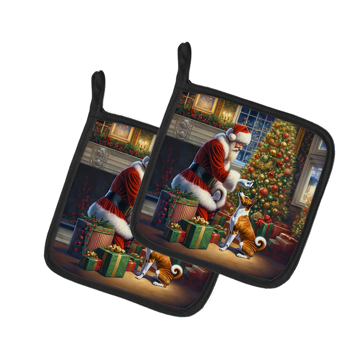 Basenji and Santa Claus Pair of Pot Holders Cheap