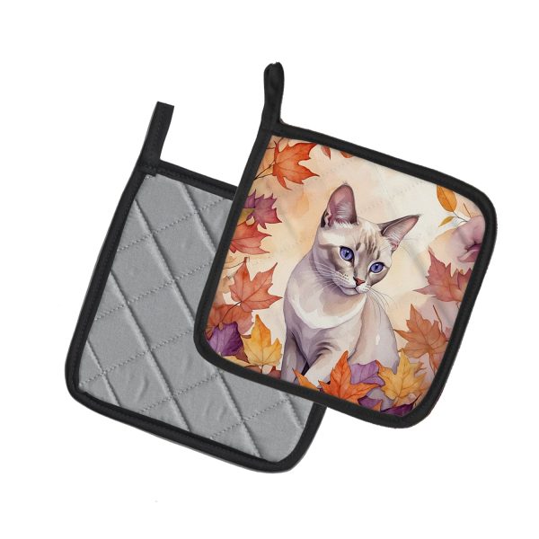 Thai Lilac Cat in Fall Leaves Pair of Pot Holders Supply - Image 2