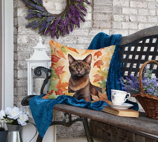 Havana Brown Cat in Fall Leaves Throw Pillow For Cheap - Image 4