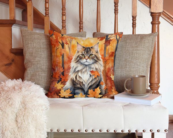 Siberian Cat in Fall Leaves Throw Pillow Discount - Image 3