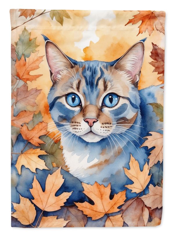 Ojos Azules Fall Garden Flag - Cat in Fall Leaves - Cat-Themed Seasonal Yard Decor Fashion