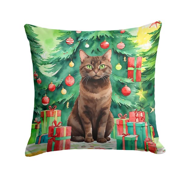 York Chocolate Cat By the Christmas Tree Throw Pillow Cheap