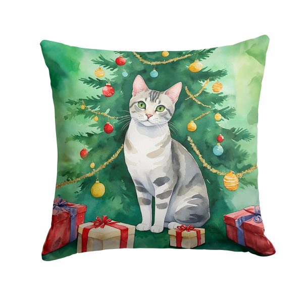European Shorthair Cat By the Christmas Tree Throw Pillow For Cheap