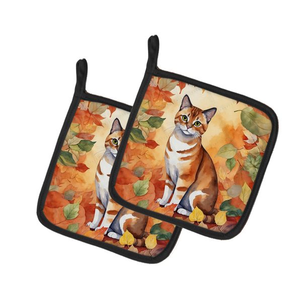 Malayan Cat in Fall Leaves Pair of Pot Holders Discount