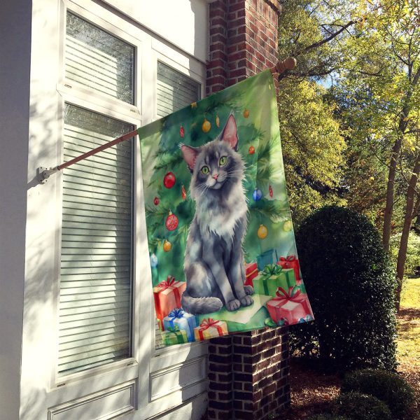 Lykoi Cat By the Christmas Tree House Flag Online now - Image 2