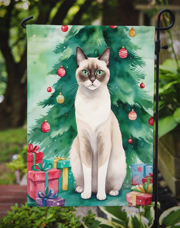 Snowshoe Cat Christmas Garden Flag - Cat by the Christmas Tree - Cat-Themed Holiday Yard Decor For Sale - Image 3