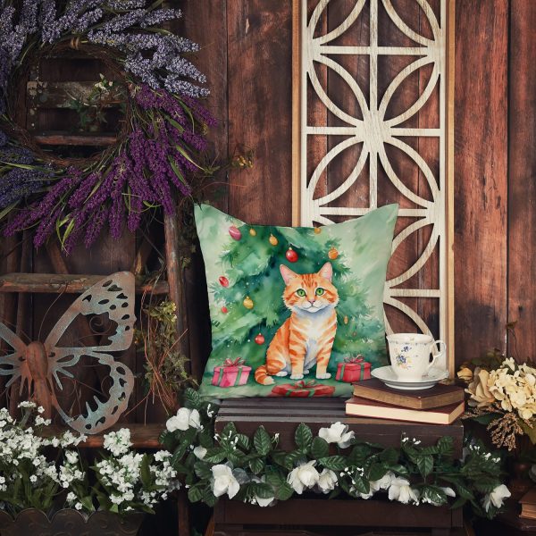 Cheetoh Cat By the Christmas Tree Throw Pillow Sale - Image 5