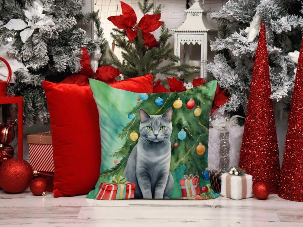 Chartreux Cat By the Christmas Tree Throw Pillow For Discount - Image 2