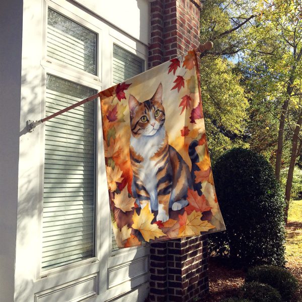 American Polydactyl Cat in Fall Leaves House Flag Sale - Image 2