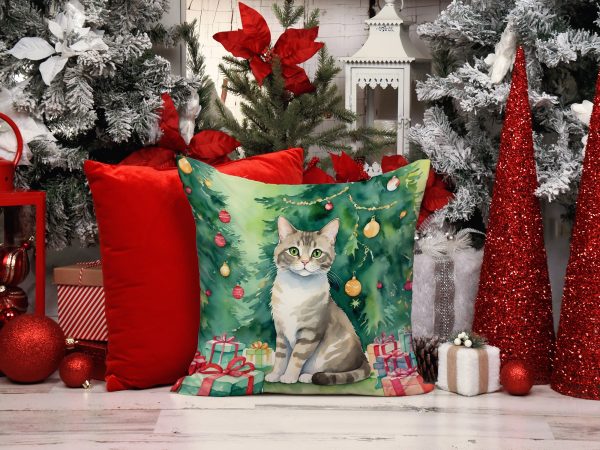 Pudelkatze Cat By the Christmas Tree Throw Pillow For Sale - Image 4