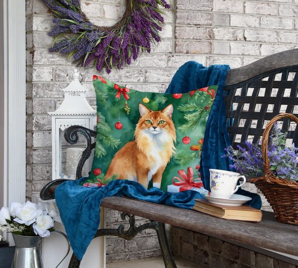 Somali Cat By the Christmas Tree Throw Pillow Sale - Image 5