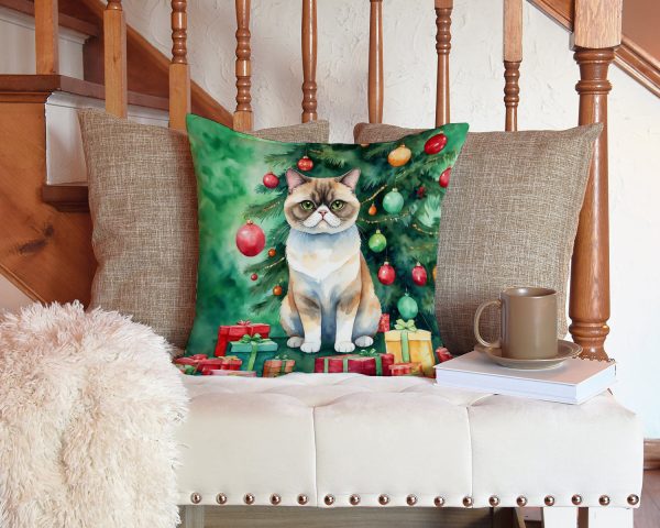 Exotic Shorthair Cat By the Christmas Tree Throw Pillow For Sale - Image 3
