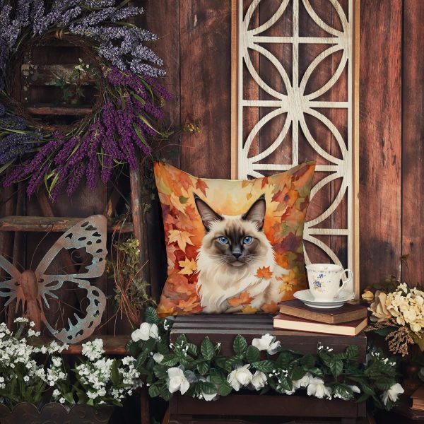 Balinese Cat in Fall Leaves Throw Pillow Fashion - Image 5