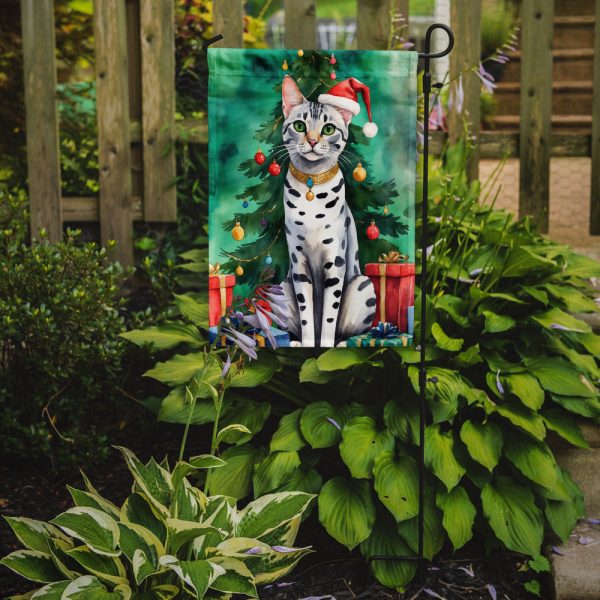 Egyptian Mau Christmas Garden Flag - Cat by the Christmas Tree - Cat-Themed Holiday Yard Decor Online Sale - Image 2