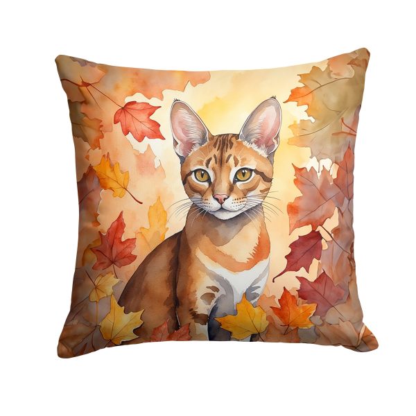 Chausie Cat in Fall Leaves Throw Pillow Sale