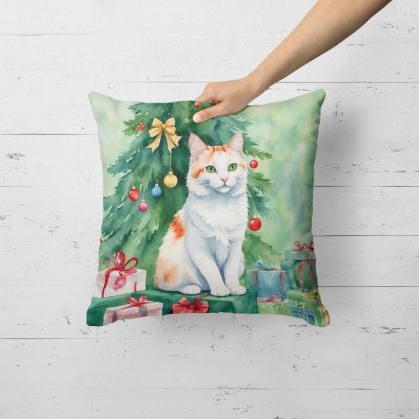 Turkish Van Cat By the Christmas Tree Throw Pillow Cheap - Image 3