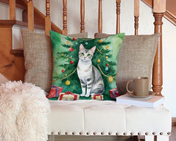 European Shorthair Cat By the Christmas Tree Throw Pillow For Discount - Image 3